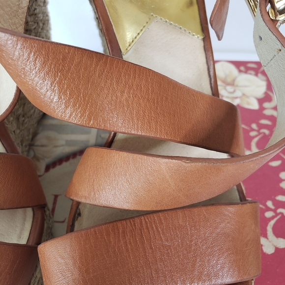 Michael Kors Celia Brown Mid Wedge Platform Sandal Ankle Strap Y2K sz 8.5 - Picture 5 of 14